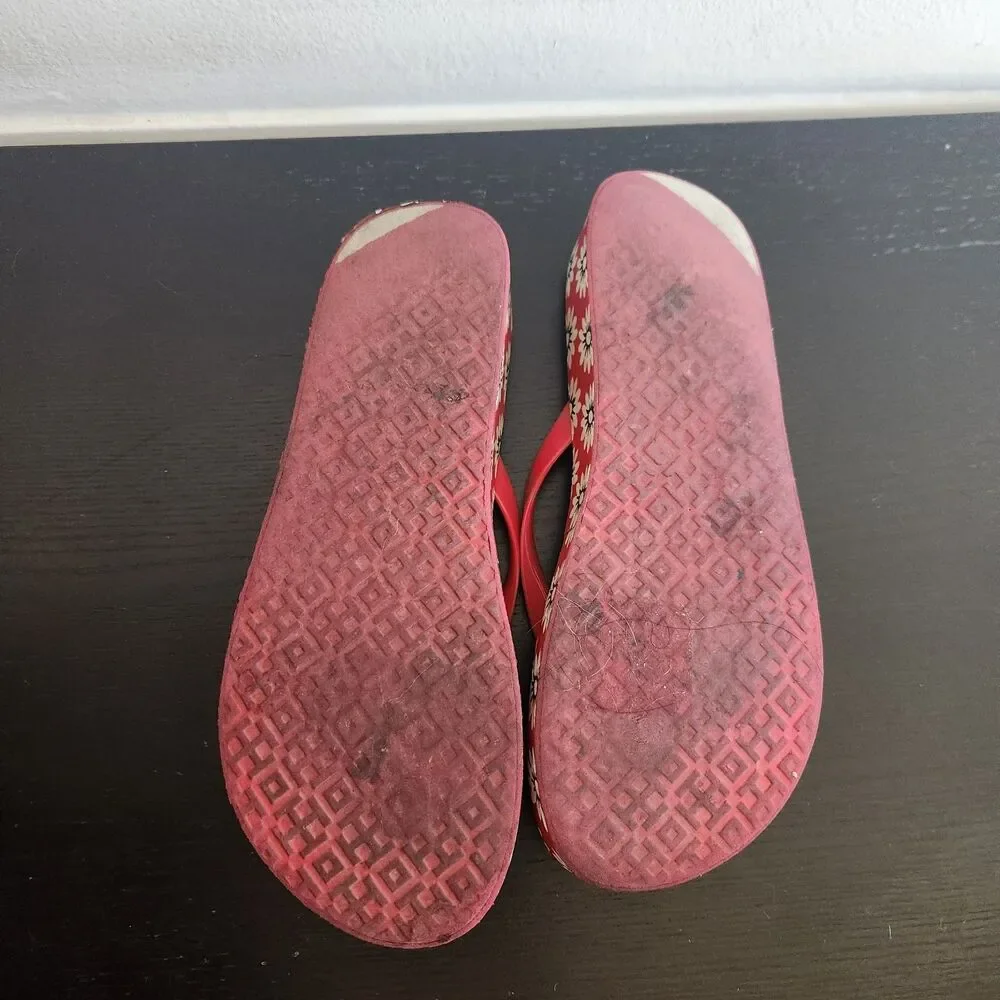 Tory Burch Nantucket daisy red white primrose floral thong sandals wedge lounge